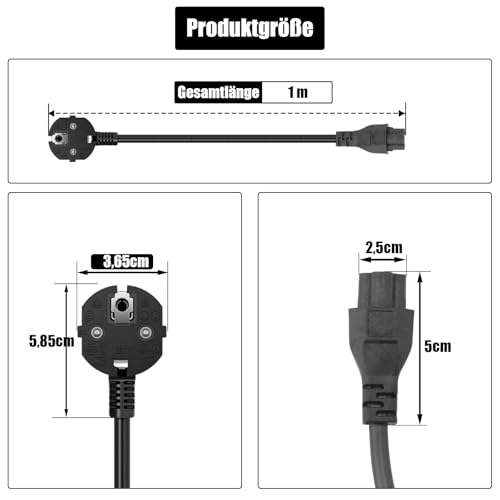 Powice 2 Stück Stromkabel,Steckertyp F 90° auf C5-Stecker Netzkabel,Netzkabel 3 polig 1m,Kaltgerätekabel für Laptops,Schwarz – Bild 3