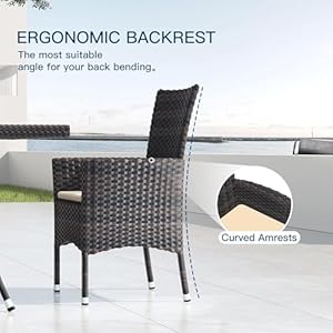 Kullavik 5 Piece Outdoor Dining Set Patio Rattan Furniture SetPatio Dining Table and Chairs Set with 4 Chairs and CushionsSquare Glass Tabletop with Umbrella Hole for PatioBackyardGardenSand
