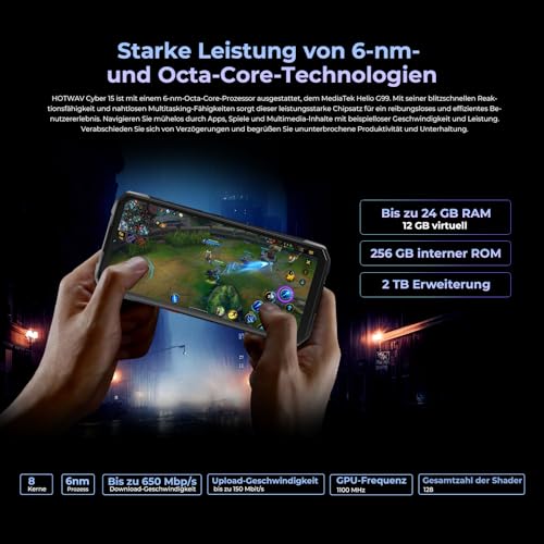 HOTWAV Cyber 15 Outdoor Handy Ohne Vertrag,Outdoor Smartphone Android 13 12GB+256GB+1TB Erweiterbar,6280mAh(33W) Baustellenhandy, 6.6" FHD+ 120Hz, 200MP+24MP Nachtsicht, IP68/IP69K/4G LET/NFC/GPS/OTG – Bild 5