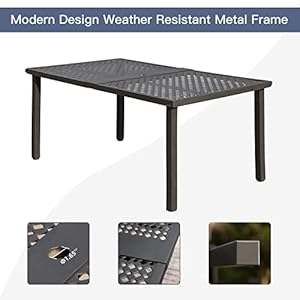 Domi Outdoor 7 pcs Patio Dining Set Metal Dining Table Swivel and Dining Chairs Conversation Set with Removable Navy Blue Cushions for Garden Lawn Yard