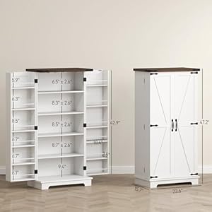 HOMCOM 47" LED Kitchen Pantry Cabinet, Farmhouse Storage Cabinet with 5 Deep Shelves and 12 Door Shelves, Freestanding Food Pantry with Barn Door, White HOMCOM 47 LED Kitchen Pantry Cabinet Farmhouse Storage Cabinet with 5 Deep Shelves and 12 Door Shelves Freestanding Food Pantry with Barn Door White
