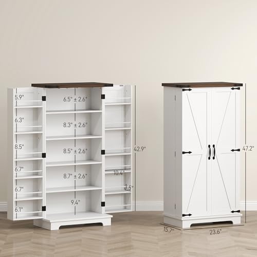 HOMCOM-47-LED-Kitchen-Pantry-Cabinet-Farmhouse-Storage-Cabinet-with-5-Deep-Shelves-and-12-Door-Shelves-Freestanding-Food-Pantry-with-Barn-Door-White HOMCOM 47 LED Kitchen Pantry Cabinet Farmhouse Storage Cabinet with 5 Deep Shelves and 12 Door Shelves Freestanding Food Pantry with Barn Door White
