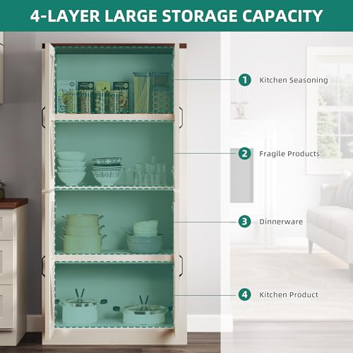 YITAHOME-Farmhouse-Kitchen-Pantry-Cabinet-Freestanding-Kitchen-Hutch-Tall-Food-Pantry-for-Living-Room-Dinning-Room-and-Kitchen-White YITAHOME Farmhouse Kitchen Pantry Cabinet Freestanding Kitchen Hutch Tall Food Pantry for Living Room Dinning Room and Kitchen White