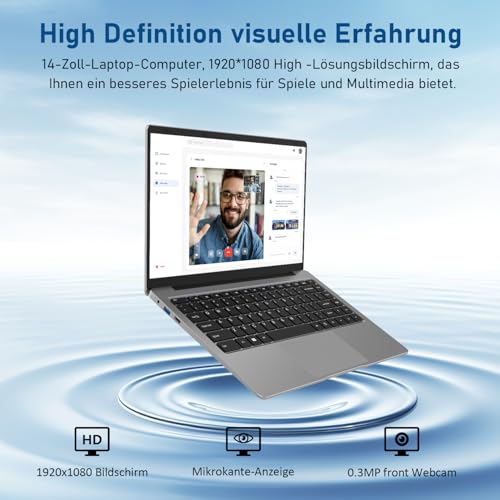 Molegar 14" Laptop Computer,8GB DDR4 RAM 512GB SSD,Studenten Laptops mit Quad-Core Celeron CPU J4125 (bis zu 2.7GHz), 1920x1080 FHD IPS Bildschirm,WiFi,Webcam, USB3.0x2, Mini HDMI,Grau – Bild 4