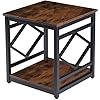 Mini Fridge Table with Storage Industrial End Table Square Bedside Table with Large Capacity Storage Metal Frame Nightstand Coffee Stand Printer Table for Living Room Bedroom Rustic Brown