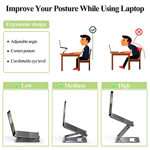 Minthouz Laptop Ständer, Winkel Einstellbar Notebook Ständer, Aluminium Faltbar Laptop Halterung Kompatibel mit MacBook Air Pro Dell XPS Lenovo HP Mehr 10"-17" Laptops – Bild 8