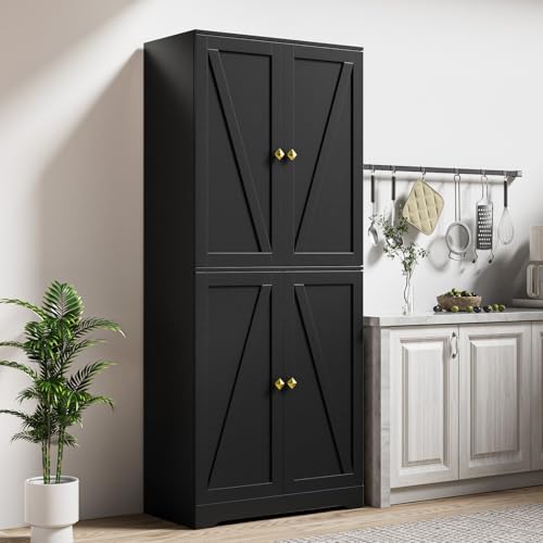 LYNSOM-Farmhouse-Pantry-Cabinet-Kitchen-Pantry-Storage-Cabinet-with-Barn-Doors-72-Tall-Kitchen-Pantry-with-Adjustable-Shelves-Black-Storage-Cabinet-for-Kitchen-Dining-Room-Black LYNSOM Farmhouse Pantry Cabinet Kitchen Pantry Storage Cabinet with Barn Doors 72 Tall Kitchen Pantry with Adjustable Shelves Black Storage Cabinet for Kitchen Dining Room Black