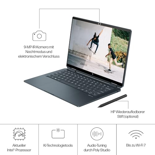 HP Spectre x360 2-in-1 Laptop | 14" 2,8K OLED-Touchdisplay | Intel Ultra 7-155H | 16GB DDR5 RAM | 1TB SSD | Intel Arc Grafik | Win11 | QWERTZ | Blau inkl. USB-C Hub & HP MPP 2.0 Pen – Bild 7