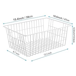 iPEGTOP Wire Storage Freezer Baskets Set of 4 Large 154 Farmhouse Organizer Storage Bins Fridge Basket Rack with Handles for Kitchen Cabinets Pantry Office Bathroom Organization White