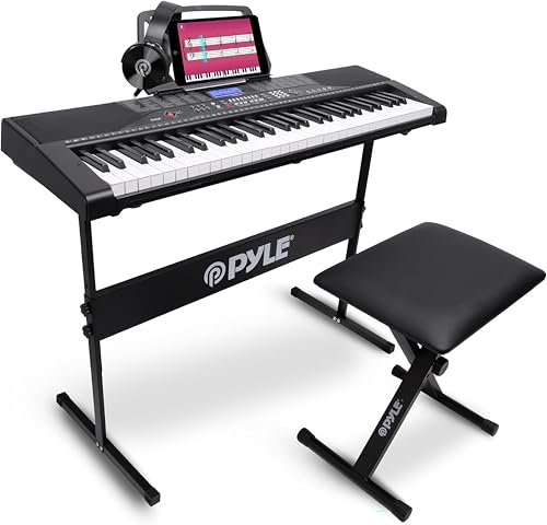 Pyle 61 Keys Digital Electronic Piano Keyboard with Bluetooth, Preset Selectable Tones, Digital LCD, Portable Musical Karaoke Electric Pianoforte, Includes Stand, Stool, Book Rack, and Headset - Les Beatles, Paul McCartney, John Lennon, RIngo Starr, George Harrison Pyle 61 Keys Digital Electronic Piano Keyboard with Bluetooth, Preset Selectable Tones, Digital LCD, Portable Musical Karaoke Electric Pianoforte, Includes Stand, Stool, Book Rack, and Headset