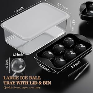   Whiskey-Ice-Ball-Maker-with-Lid-and-Bin-19-Round-Iced-Cube-Trays-for-Freezer-Large-Sphere-Whisky-Ices-Cubes-Tray-Circle-with-Bucket-Tong-for-Cocktail-Bourbon-Brandy-Scotch