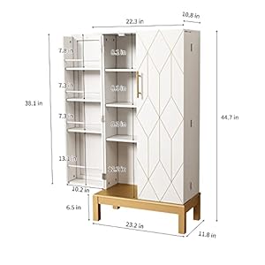 45'' Storage Cabinet with Doors and Adjustable Shelves,Food Pantry Cabinet for Kitchen,Dining Room,Living Room and Garage,Gold Lines and Legs, White. 45 Storage Cabinet with Doors and Adjustable ShelvesFood Pantry Cabinet for KitchenDining RoomLiving Room and GarageGold Lines and Legs White