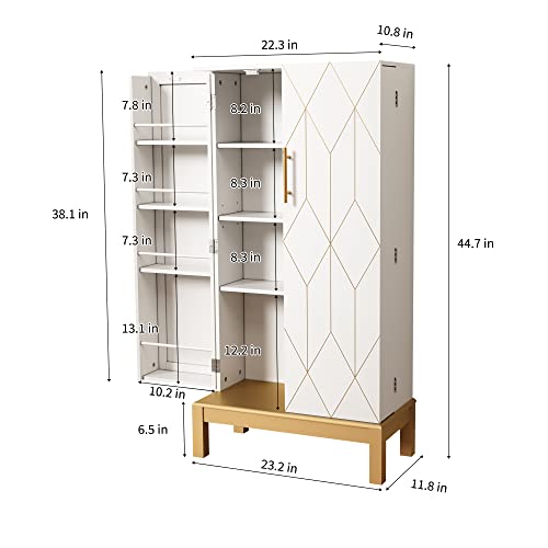 45-Storage-Cabinet-with-Doors-and-Adjustable-ShelvesFood-Pantry-Cabinet-for-KitchenDining-RoomLiving-Room-and-GarageGold-Lines-and-Legs-White 45 Storage Cabinet with Doors and Adjustable ShelvesFood Pantry Cabinet for KitchenDining RoomLiving Room and GarageGold Lines and Legs White