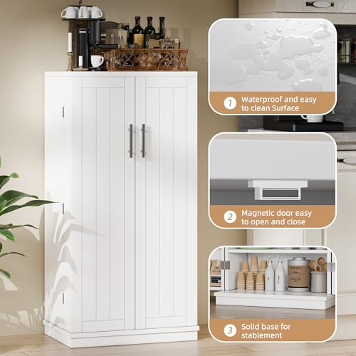 Shintenchi-47-Kitchen-Pantry-Cabinet-with-Door-Shelves-Freestanding-Bathroom-Storage-Cabinet-Small-Pantry-Food-Cabinet-for-Dining-Room-Living-Room-White Shintenchi 47 Kitchen Pantry Cabinet with Door Shelves Freestanding Bathroom Storage Cabinet Small Pantry Food Cabinet for Dining Room Living Room White