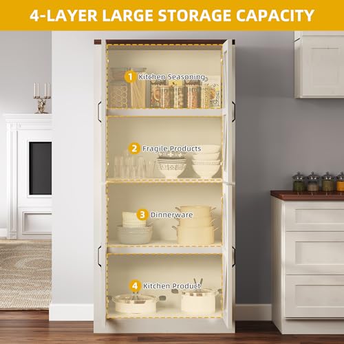 DWVO-66-Kitchen-Pantry-Cabinet-with-Glass-Doors-4-Shelves-Freestanding-Kitchen-Hunch-Tall-Food-Pantry-for-Living-Room-Dining-Room-and-Kitchen-White DWVO 66 Kitchen Pantry Cabinet with Glass Doors 4 Shelves Freestanding Kitchen Hunch Tall Food Pantry for Living Room Dining Room and Kitchen White