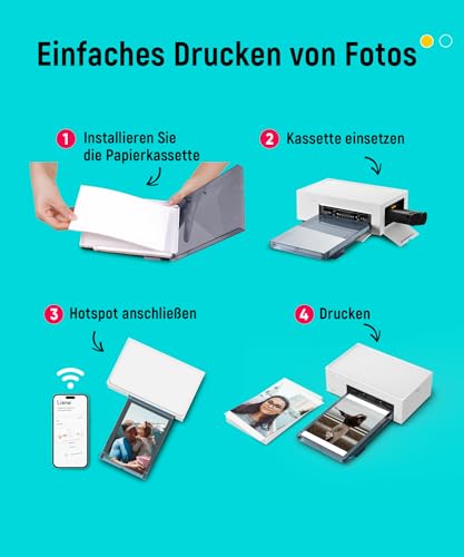 Liene Fotodrucker für Smartphone(10x15 cm)+Set mit 2 Packungen(20+80 Blatt) Fotopapier/Patrone,WiFi Handy Fotodrucker für iPhone/Android/PC, 300DPI Farbsublimation Sofortbilddrucker, Printer Portable – Bild 7