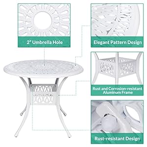  VIVIJASON-5-Piece-Patio-Furniture-Dining-Set-All-Weather-White-Cast-Aluminum-Outdoor-Conversation-Set-Include-4-Cushioned-Chairs-and-a-354-Round-Table-wUmbrella-Hole-for-Balcony-Lawn-Garden