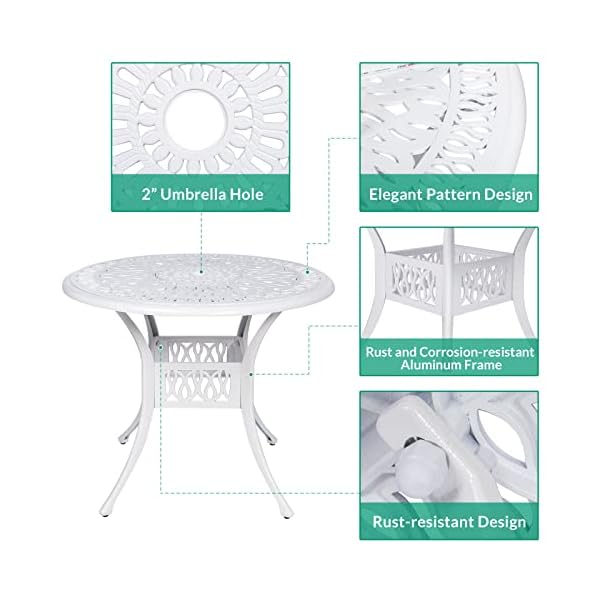   VIVIJASON-5-Piece-Patio-Furniture-Dining-Set-All-Weather-White-Cast-Aluminum-Outdoor-Conversation-Set-Include-4-Cushioned-Chairs-and-a-354-Round-Table-wUmbrella-Hole-for-Balcony-Lawn-Garden