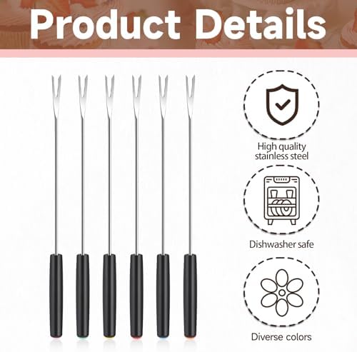 Mozeat Lens 6-Piece Stainless Steel Fondue Forks Heat-Resistant Handle