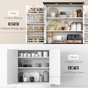 72 Tall Pantry Cabinet 315 W Larger Farmhouse Kitchen Pantry Cabinet with Barn Doors Hidden Drawer and 4 Shelves Wood Versatile Storage Cabinet for Kitchen Dining Room Living Room