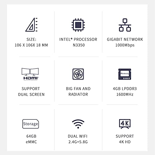 Beelink T4 Pro Mini PC, Celeron N3350 up to 2.4GHz Mini Computer, Mini Desktop Computer 4 GB DDR +64 GB, Dual HDMI, 4 USB 3.0, 2.4GHz+5.8GHz WiFi, BT4.0 – Bild 4