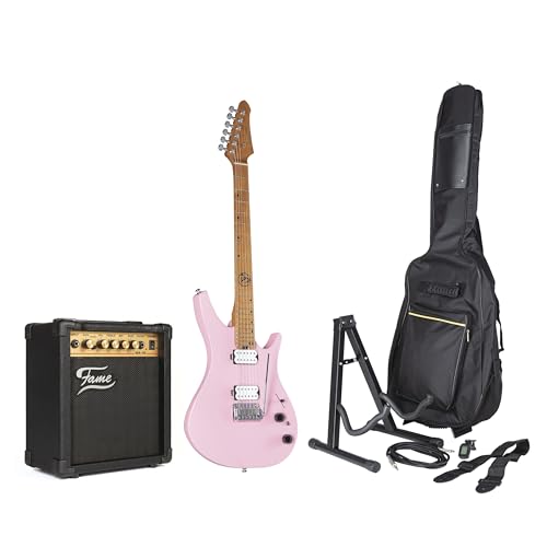 J & D DX-100 Pink + MA15 – Pack guitare electrique-Set - Les Beatles, Paul McCartney, John Lennon, RIngo Starr, George Harrison J & D DX-100 Pink + MA15 - Pack guitare electrique-Set