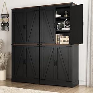   71-Tall-Kitchen-PantryFarmhouse-Storage-Cabinet-with-Adjustable-ShelvesLoad-Bearing-Steel-PipeFarmhouse-Pantry-Cabinet-with-4-Barn-Doorsfor-KitchenDining-RoomLiving-RoomBlack