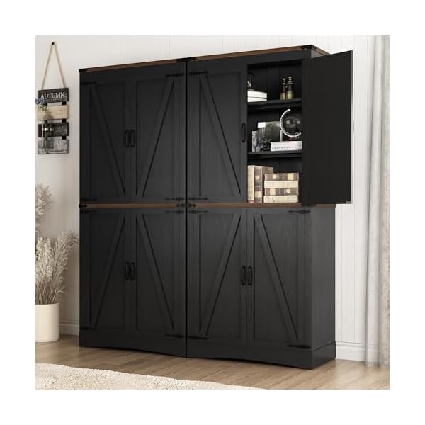   71-Tall-Kitchen-PantryFarmhouse-Storage-Cabinet-with-Adjustable-ShelvesLoad-Bearing-Steel-PipeFarmhouse-Pantry-Cabinet-with-4-Barn-Doorsfor-KitchenDining-RoomLiving-RoomBlack