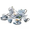 China Bone Porcelain Coffee Tea Set Excellent Porcelain Tea Set Retro Floral Tea Gift Set Suitable as A Gift for MotherS Day Birthday Christmas and Gatherings Sea Mist Blue