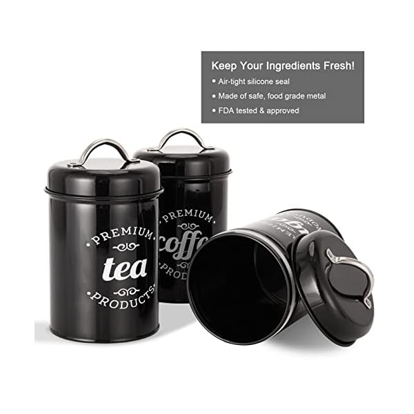   3-Piece-Food-Jars-Canisters-Sets-Airtight-Coffee-Container-Tea-Organizer-And-Sugar-Canister-Rustic-Farmhouse-Decor-for-Kitchen-Countertop-Black