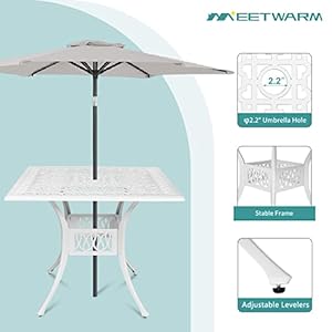 MEETWARM 5 Piece Outdoor Patio Dining Set All Weather Cast Aluminum Patio Conversation Set for Backyard Garden Deck with 4 Chairs 4 Cushions and 354 Square Table White