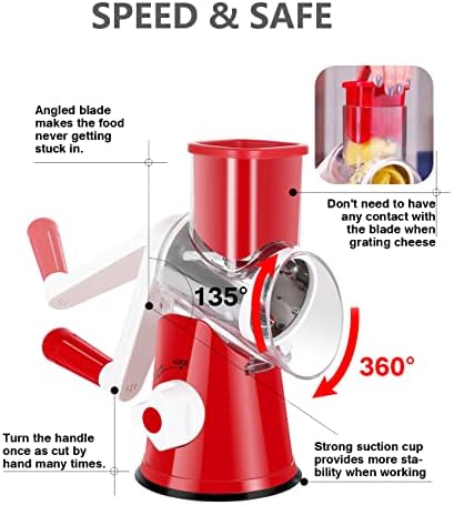 Rotary Cheese Grater with 3 Blade Set Stainless Steel Durable Effective