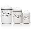 GlowSol Canister Sets for Kitchen Counter Coffee Tea Sugar Canister Set Airtight White Food Storage Jars with Lids Rustic Farmhouse Kitchen Decor 3 pcs