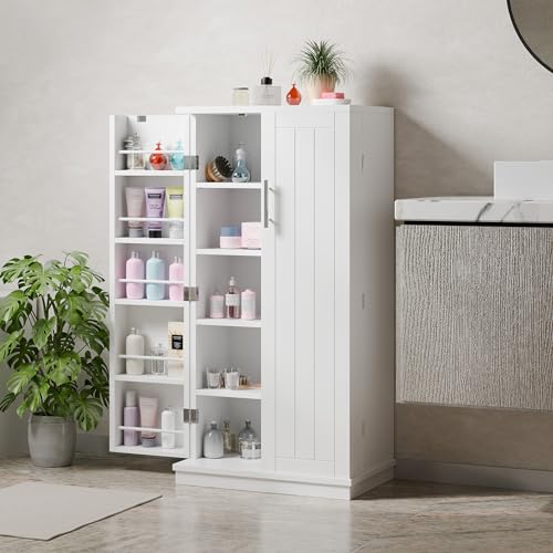 Shintenchi-47-Kitchen-Pantry-Cabinet-with-Door-Shelves-Freestanding-Bathroom-Storage-Cabinet-Small-Pantry-Food-Cabinet-for-Dining-Room-Living-Room-White Shintenchi 47 Kitchen Pantry Cabinet with Door Shelves Freestanding Bathroom Storage Cabinet Small Pantry Food Cabinet for Dining Room Living Room White