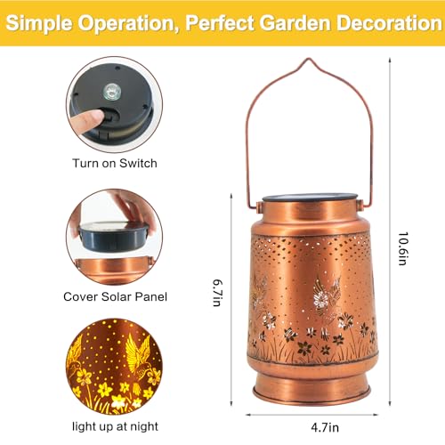 Hummingbird Birthday Gifts for Women Mom Grandma Solar Lanterns Outdoor Waterproof Garden Decor Metal Hanging LED Decorative Light for Patio Yard Lawn Backyard Front Porch Gardening Gifts - Image 6