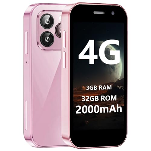 ATEVENSE Kleines Smartphone 15MINI Mini Smartphone 4G entsperrt mit 3.0“ HD Display, 2000mAh Akku, Ultradünnem Gehäuse, 5MP Kamera, Dual SIM, 32GB Rom Kinder Rosa