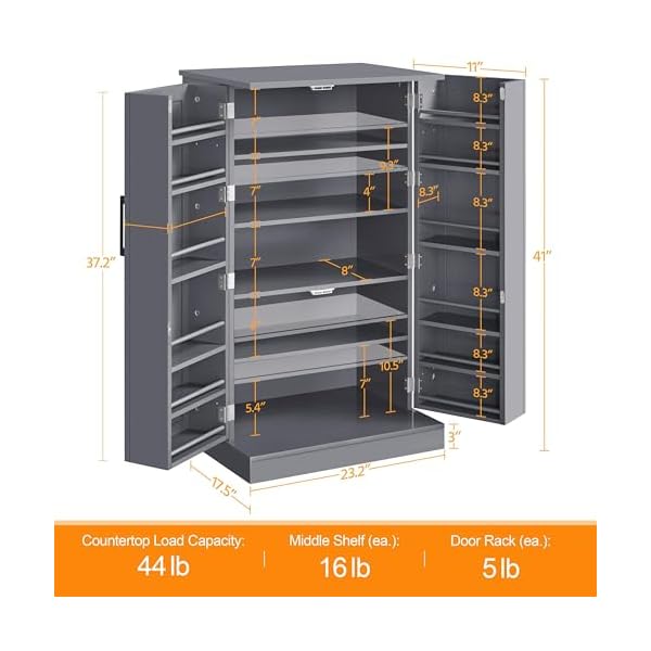   Yaheetech-41-H-Kitchen-Pantry-Storage-Cabinet-with-Doors-Adjustable-Shelves-Freestanding-Cupboard-Food-Cabinet-for-Dining-RoomLiving-Room-Dark-Gray
