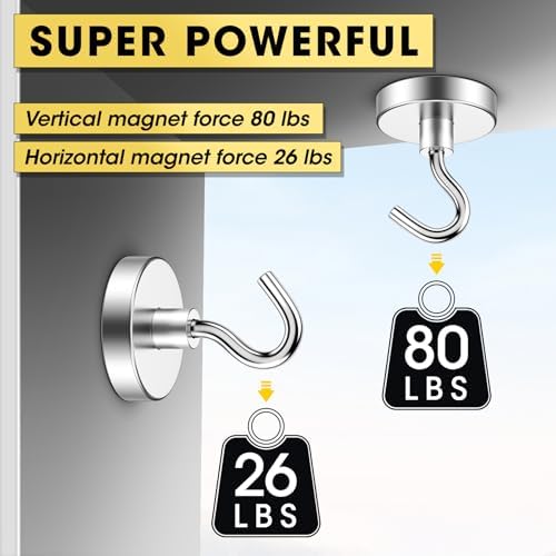 Heavy Duty Magnetic Hooks 80 Lbs Silver Pack of 10