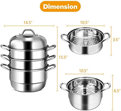 3-Tier Stainless Steel Steamer Pot with Handles
