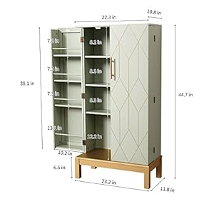45 Kitchen Pantry CabinetStorage Cabinet with Doors and Adjustable ShelvesFood Pantry Cabinet for KitchenDining RoomLiving Room and GarageGold Lines and LegsGreen Cabinet