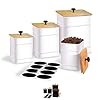 White Canisters Sets for the Kitchen CounterFlour Sugar Storage ContainersMetal Farmhouse Kitchen Canisters Set of 4Coffee Tea Sugar Spice Flour Food Storage Container with Airtight Bamboo Lids