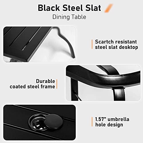 7-Pieces-Patio-Metal-Furniture-Outdoor-Dining-Set-with-6-Stackable-Bistro-Chairs-and-60-x-37-Rectangle-Table-with-Umbrella-Hole-Black 7 Pieces Patio Metal Furniture Outdoor Dining Set with 6 Stackable Bistro Chairs and 60 x 37 Rectangle Table with Umbrella Hole Black