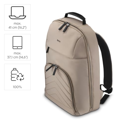 Hama Rucksack für Laptop (Laptopfach gepolstert für Laptops bis 16,2“, Tabletfach für 14,6“, Laptoprucksack mit 2 Vordertaschen und 1 Innenfach, ultraleichter Daypack) beige – Bild 5
