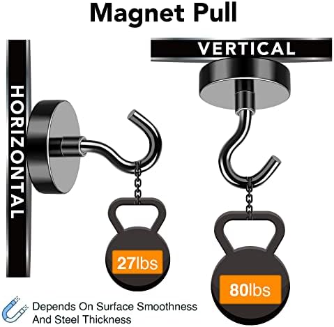 MIKEDE Heavy Duty Magnetic Hooks - 80Lbs Black with Hooks