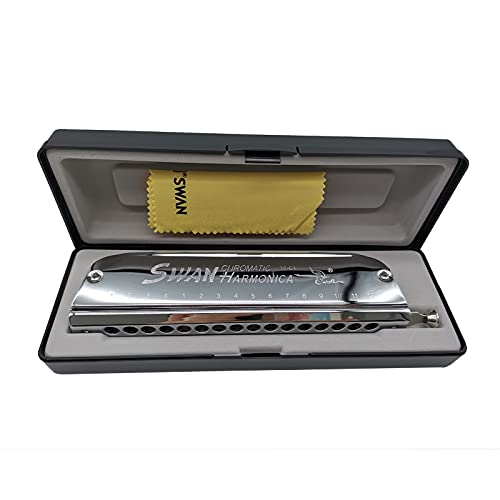 SWAN Harmonica chromatique standard en forme de bateau SWAN à 16 trous en Do pour adultes, débutants et joueurs professionnels avec annexe (16 trous, 64 tons) - Les Beatles, Paul McCartney, John Lennon, RIngo Starr, George Harrison SWAN Harmonica chromatique standard en forme de bateau SWAN à 16 trous en Do pour adultes, débutants et joueurs professionnels avec annexe (16 trous, 64 tons)