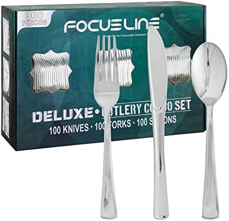 FOCUSLINE 300 Pack Silver Plastic Cutlery Set