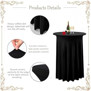 Albassa 2 Pack Cocktail Table Covers 32x 43 Spandex Stretch Round Cocktail Tablecloths with Wavy Drapes Fitted High Top Bar Table Skirt for Wedding Party Banquet Black 2 PCS