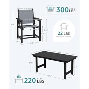 Serwall7pieceoutdoordiningtablesetsfor6with1umbrellaholecutoutrectangulartableand6textilenechairshdpediningtablesetsforgardenbackyardpoolsideblack  Urban Country Home Decor Serwall 7 piece outdoor dining table sets for 6 with 1 umbrella hole cut out rectangular table and 6 textilene chairs hdpe dining table sets for garden backyard poolside black  urban country home decor