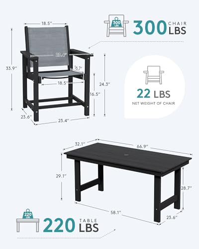 Serwall7pieceoutdoordiningtablesetsfor6with1umbrellaholecutoutrectangulartableand6textilenechairshdpediningtablesetsforgardenbackyardpoolsideblack  Urban Country Home Decor Serwall 7 piece outdoor dining table sets for 6 with 1 umbrella hole cut out rectangular table and 6 textilene chairs hdpe dining table sets for garden backyard poolside black  urban country home decor