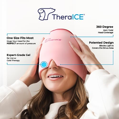 TheraICE Headache Relief Cap, Migraine Ice Pack Mask Products, Women Cooling Gel Hat, Face Cold Compress Head Wrap for Her Stress. Great Birthday Gift for Mom, Sister, Grandma, Girlfriend, & Teacher - Image 3